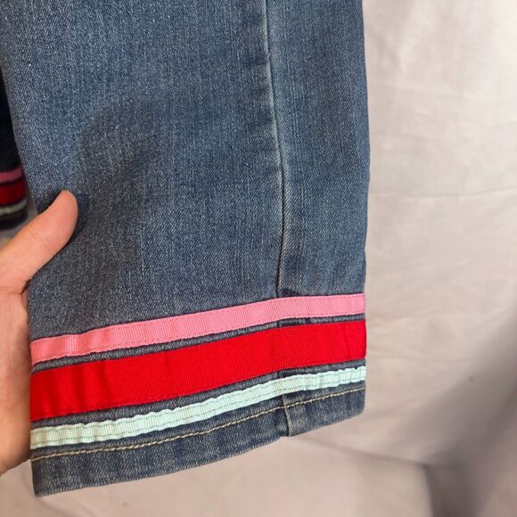 Gymboree Denim Jeans Ribbon Striped Hems Stretchy Waistband GIRLS Size 12 - Picture 5 of 9